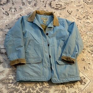 L.L. Bean Light Blue and tan barn Jacket with corduroy Trim button front size L